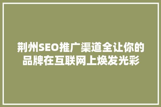 荆州SEO推广渠道全让你的品牌在互联网上焕发光彩