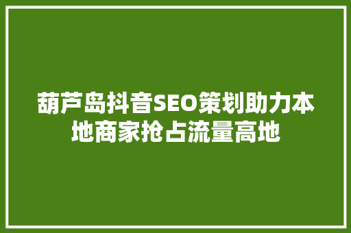 葫芦岛抖音SEO策划助力本地商家抢占流量高地