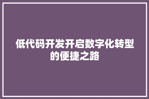 低代码开发开启数字化转型的便捷之路