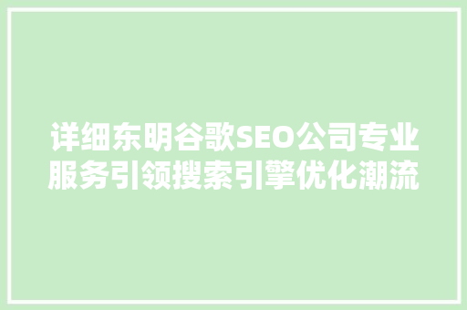 详细东明谷歌SEO公司专业服务引领搜索引擎优化潮流