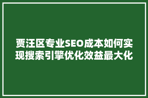 贾汪区专业SEO成本如何实现搜索引擎优化效益最大化