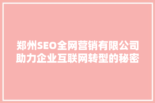 郑州SEO全网营销有限公司助力企业互联网转型的秘密武器