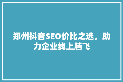 郑州抖音SEO价比之选，助力企业线上腾飞