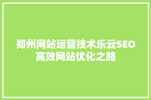 郑州网站运营技术乐云SEO高效网站优化之路
