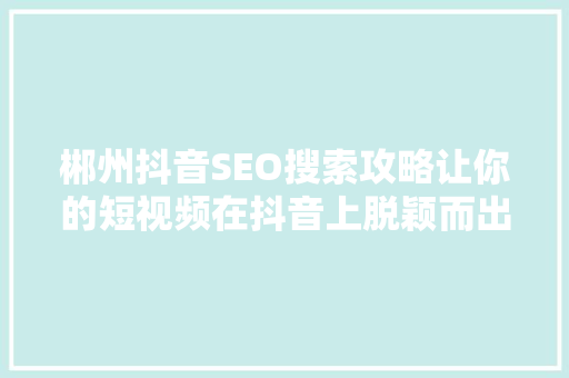 郴州抖音SEO搜索攻略让你的短视频在抖音上脱颖而出