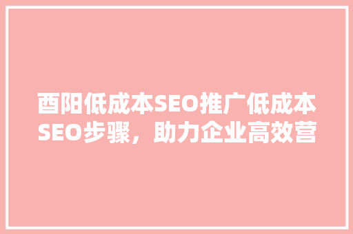 酉阳低成本SEO推广低成本SEO步骤，助力企业高效营销