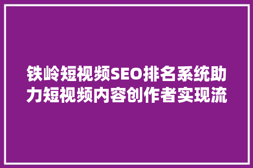 铁岭短视频SEO排名系统助力短视频内容创作者实现流量破局
