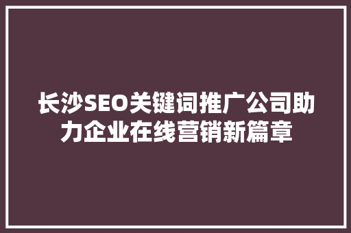 长沙SEO关键词推广公司助力企业在线营销新篇章