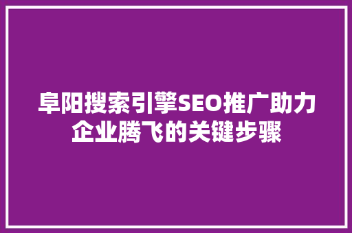 阜阳搜索引擎SEO推广助力企业腾飞的关键步骤