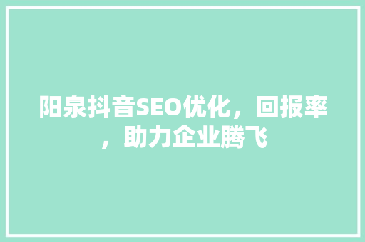 阳泉抖音SEO优化，回报率，助力企业腾飞