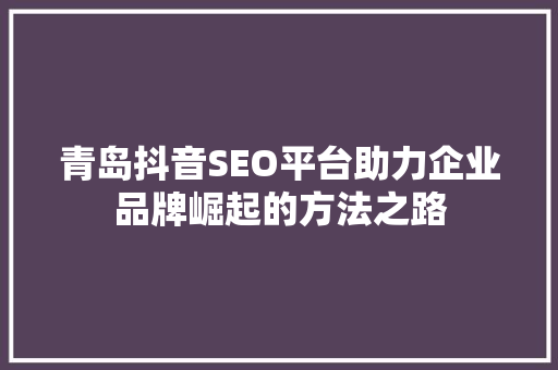 青岛抖音SEO平台助力企业品牌崛起的方法之路