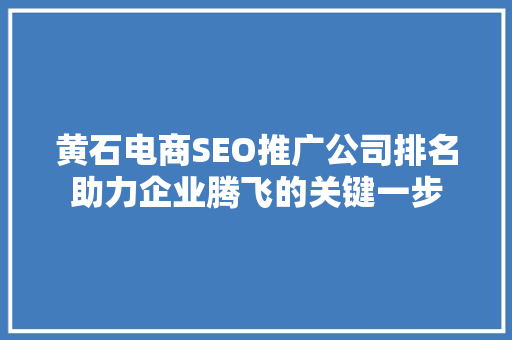 黄石电商SEO推广公司排名助力企业腾飞的关键一步