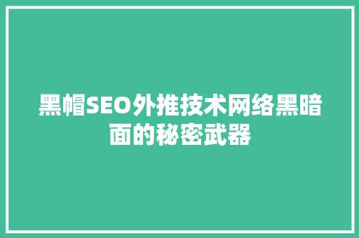 黑帽SEO外推技术网络黑暗面的秘密武器