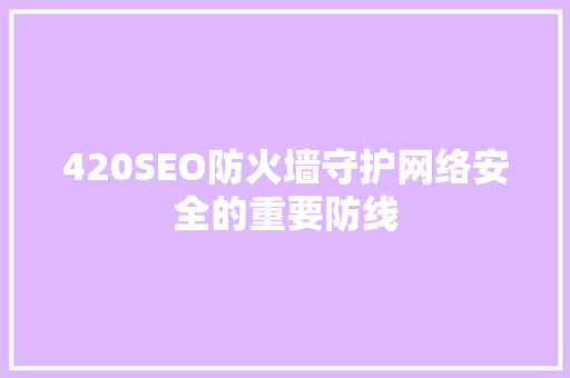420SEO防火墙守护网络安全的重要防线