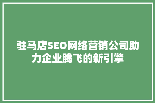驻马店SEO网络营销公司助力企业腾飞的新引擎