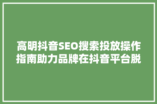高明抖音SEO搜索投放操作指南助力品牌在抖音平台脱颖而出