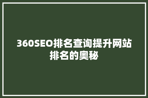 360SEO排名查询提升网站排名的奥秘