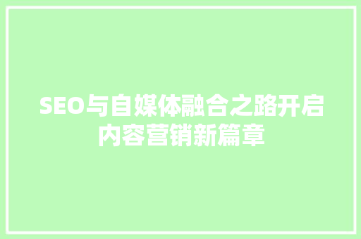 SEO与自媒体融合之路开启内容营销新篇章
