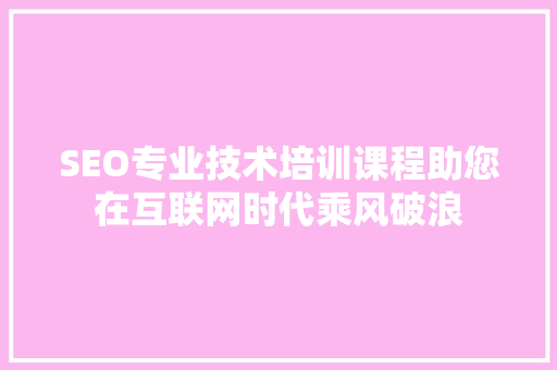 SEO专业技术培训课程助您在互联网时代乘风破浪