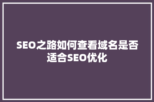 SEO之路如何查看域名是否适合SEO优化