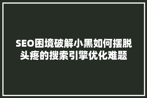 SEO困境破解小黑如何摆脱头疼的搜索引擎优化难题