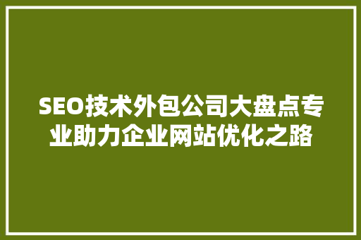 SEO技术外包公司大盘点专业助力企业网站优化之路