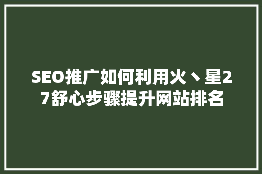 SEO推广如何利用火丶星27舒心步骤提升网站排名