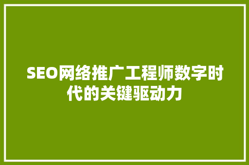 SEO网络推广工程师数字时代的关键驱动力
