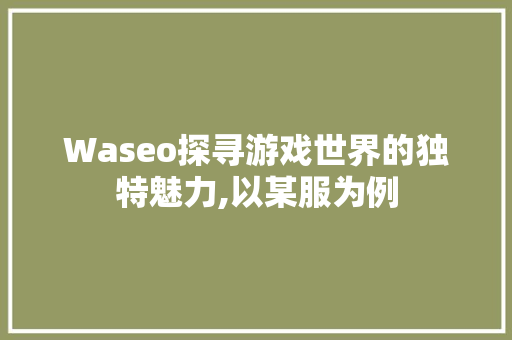 Waseo探寻游戏世界的独特魅力,以某服为例