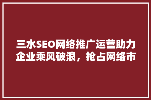 三水SEO网络推广运营助力企业乘风破浪，抢占网络市场制高点