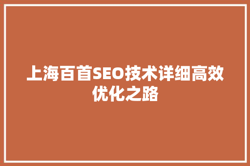 上海百首SEO技术详细高效优化之路