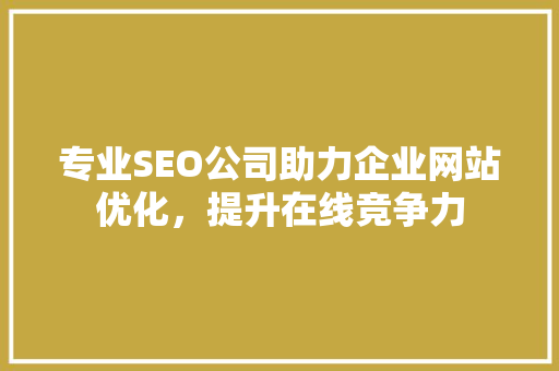 专业SEO公司助力企业网站优化，提升在线竞争力