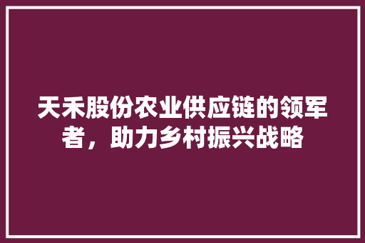 天禾股份农业供应链的领军者，助力乡村振兴战略