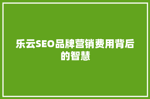 乐云SEO品牌营销费用背后的智慧