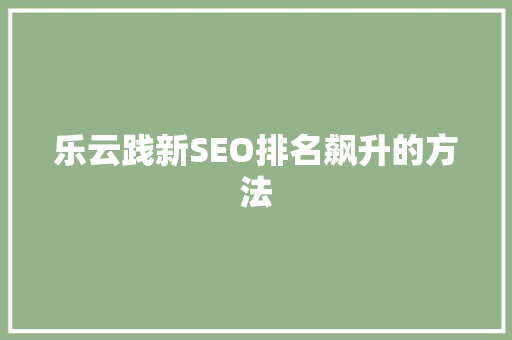 乐云践新SEO排名飙升的方法