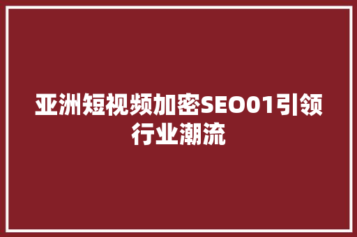 亚洲短视频加密SEO01引领行业潮流