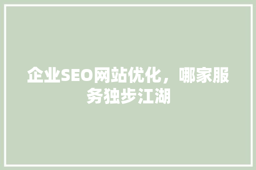 企业SEO网站优化，哪家服务独步江湖