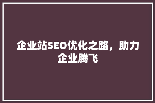 企业站SEO优化之路，助力企业腾飞
