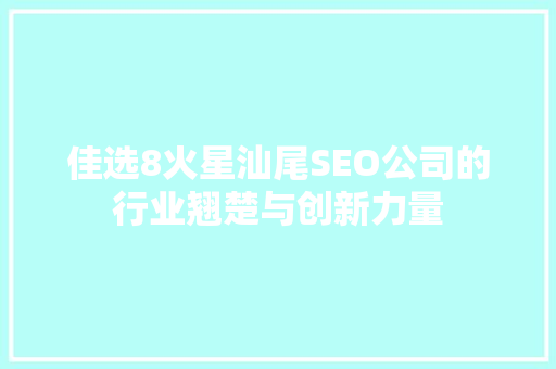 佳选8火星汕尾SEO公司的行业翘楚与创新力量