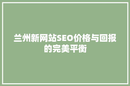 兰州新网站SEO价格与回报的完美平衡