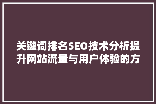关键词排名SEO技术分析提升网站流量与用户体验的方法