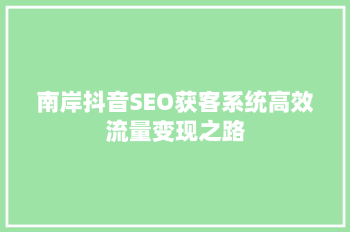 南岸抖音SEO获客系统高效流量变现之路