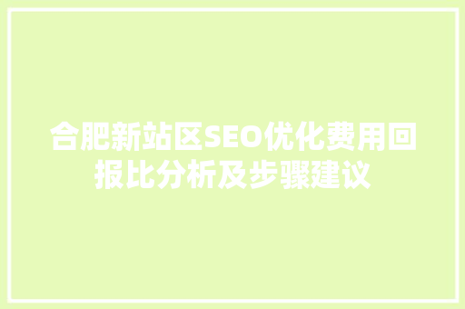 合肥新站区SEO优化费用回报比分析及步骤建议
