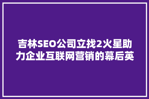 吉林SEO公司立找2火星助力企业互联网营销的幕后英雄