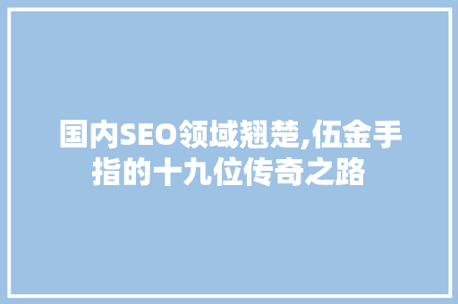 国内SEO领域翘楚,伍金手指的十九位传奇之路