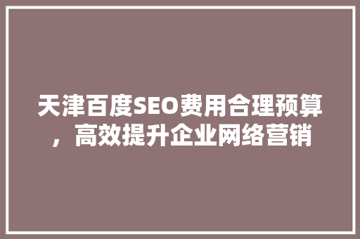 天津百度SEO费用合理预算，高效提升企业网络营销