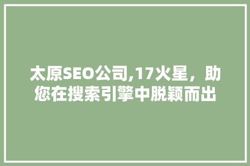 太原SEO公司,17火星，助您在搜索引擎中脱颖而出