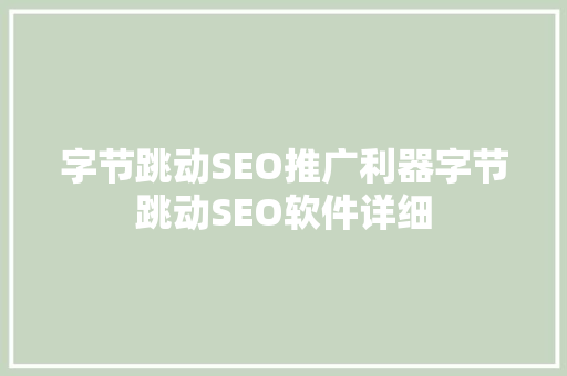 字节跳动SEO推广利器字节跳动SEO软件详细