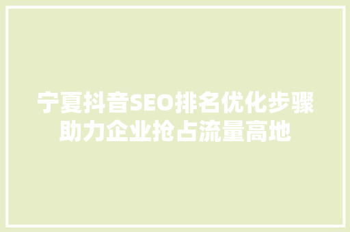 宁夏抖音SEO排名优化步骤助力企业抢占流量高地