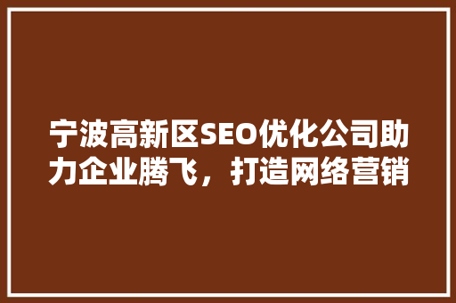 宁波高新区SEO优化公司助力企业腾飞，打造网络营销新格局
